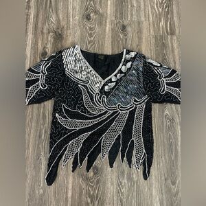 100% silk beaded and sequin blouse black size M